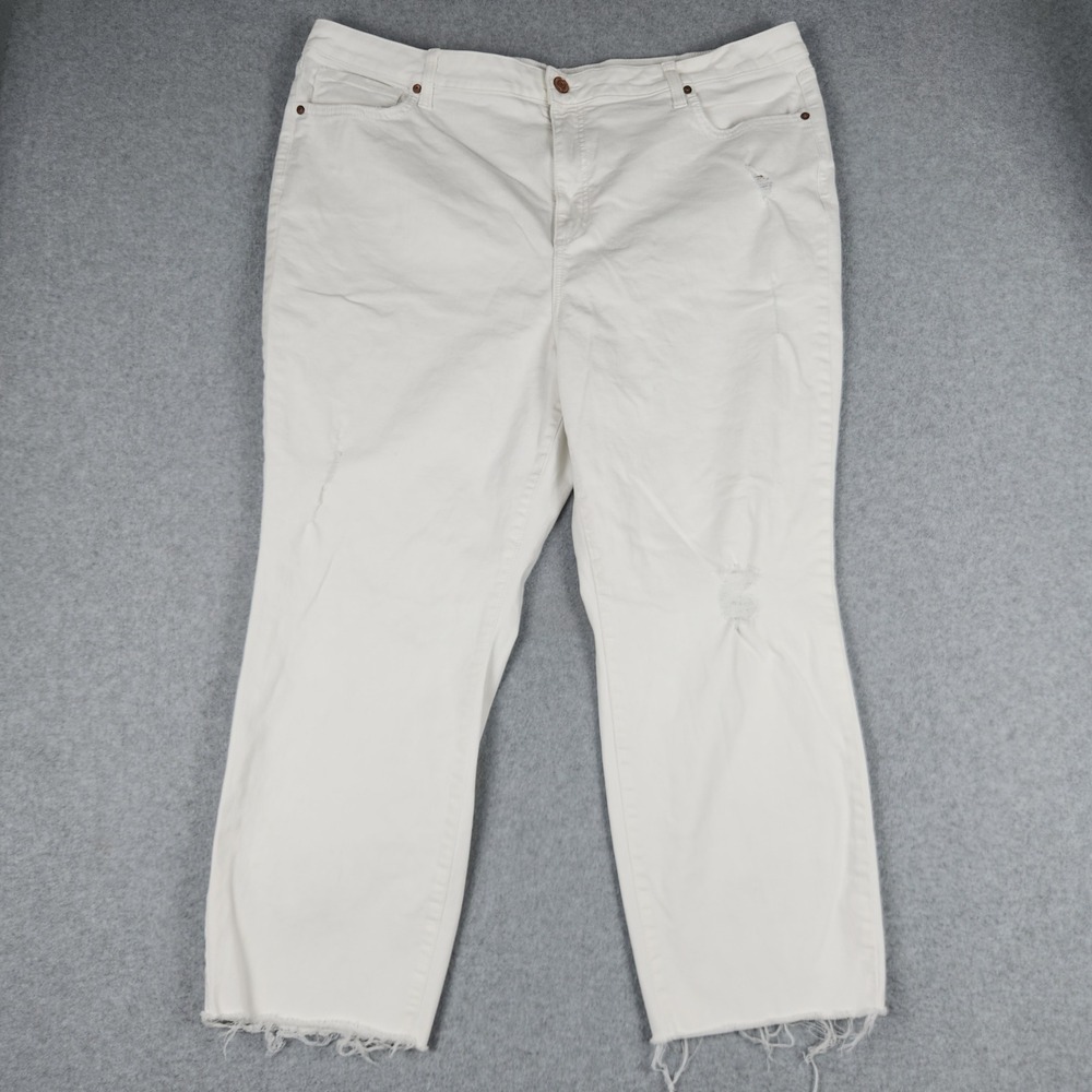 LC Lauren Conrad Slim Straight Jeans Womens 22W White Stretch High Rise Raw Hem